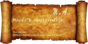 Mazák Apollinár névjegykártya
